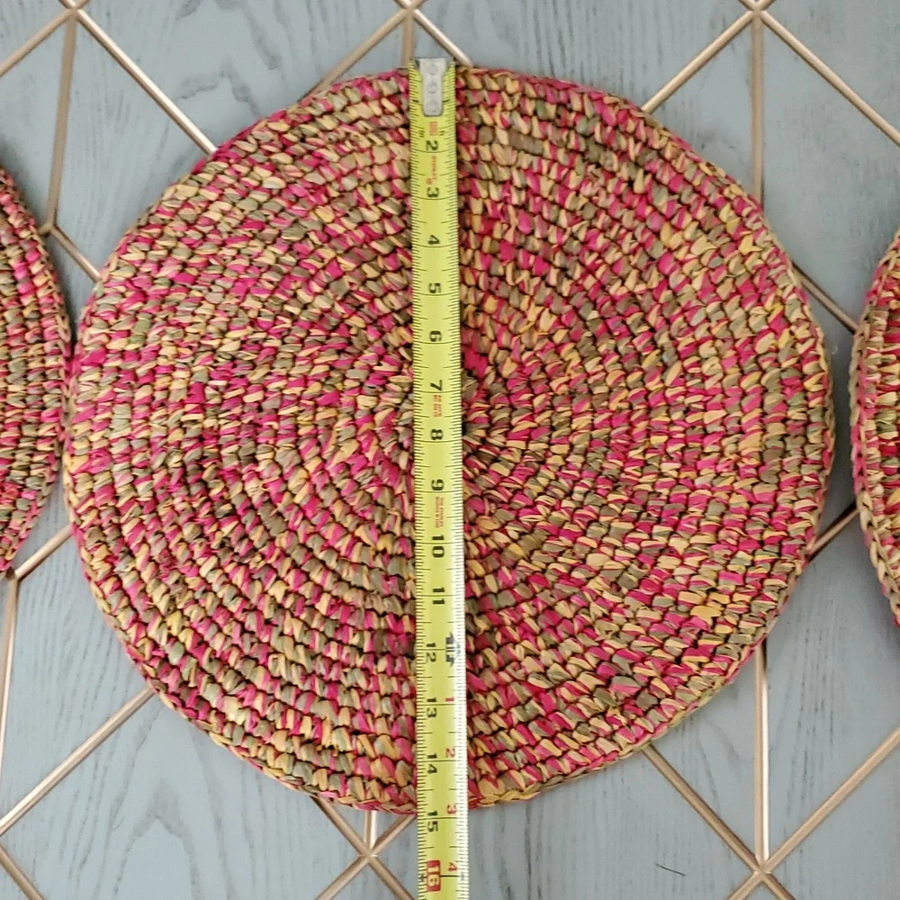 Colorful Woven Pink Green Yellow 3 Placemats Set